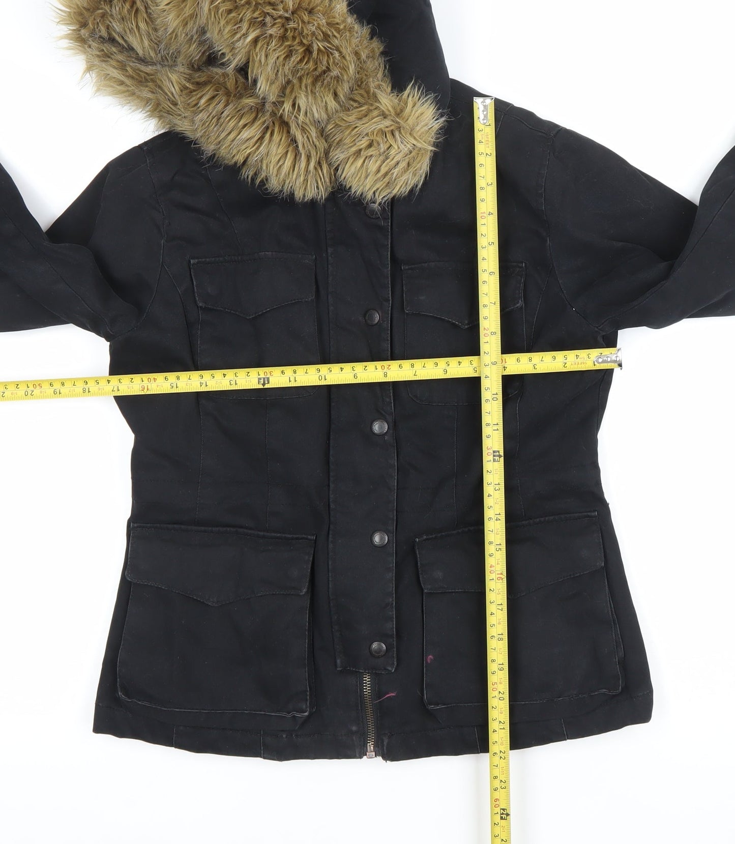 Jeans The Original Womens Black Mid-Length Hooded Parka Jacket M