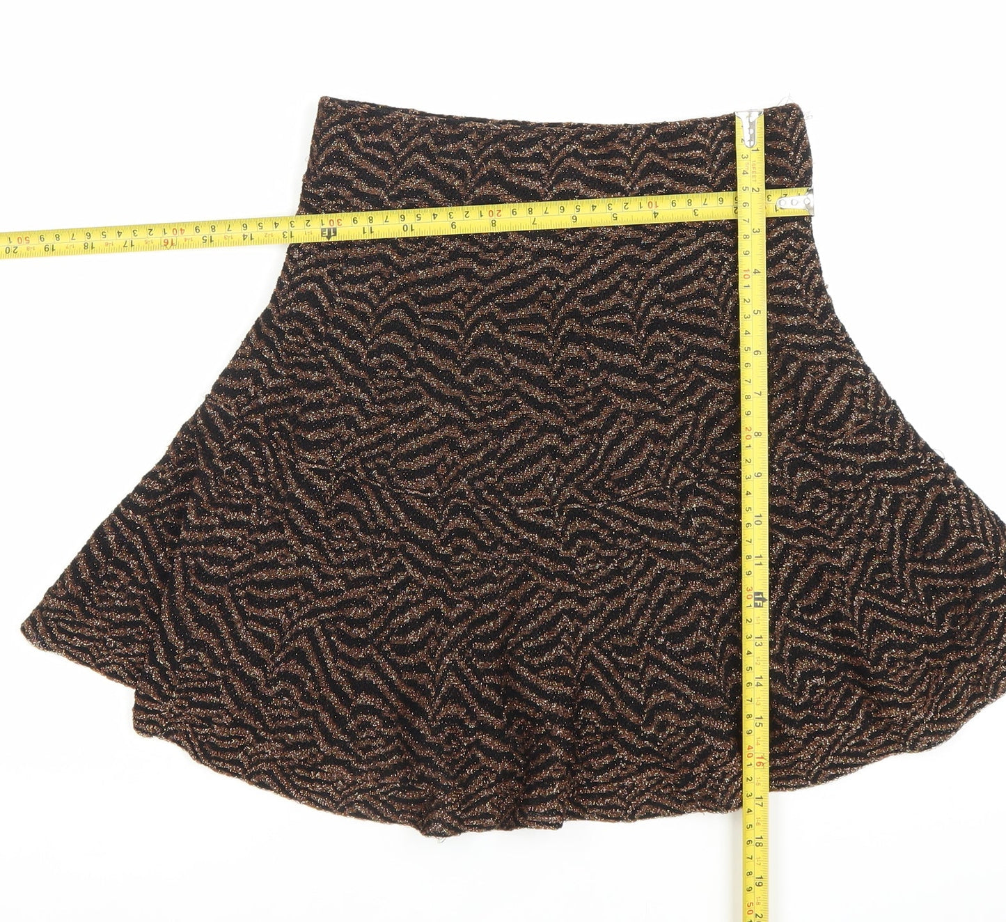 Zara Women Black Brown Animal Print Knit A-Line Skirt Size S