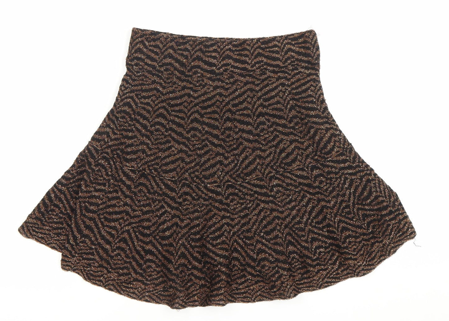 Zara Women Black Brown Animal Print Knit A-Line Skirt Size S