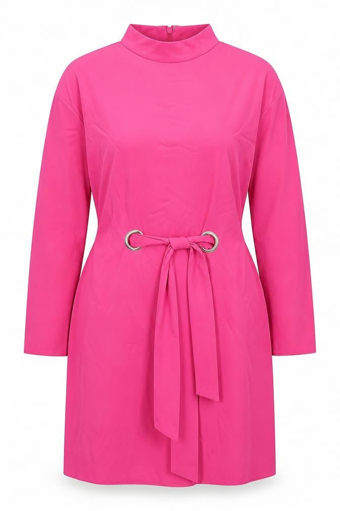 Michelle Keegan Women’s Pink Shift Dress Size 16 High Neck Belted