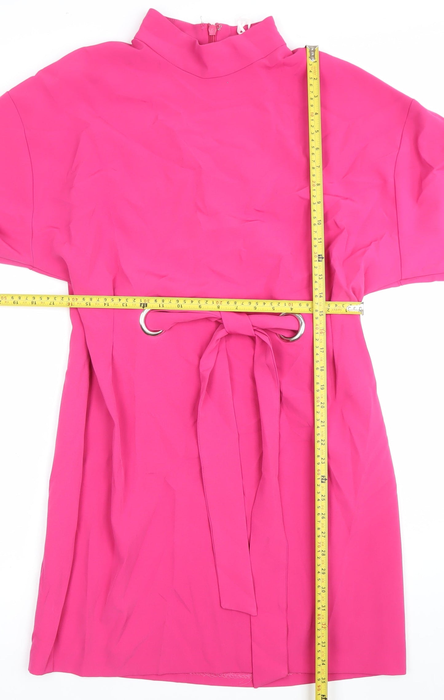 Michelle Keegan Women’s Pink Shift Dress Size 16 High Neck Belted