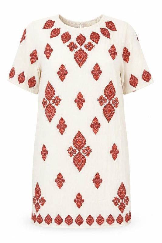Michael Kors Women Ivory Embroidered Cotton Shift Dress Size 2