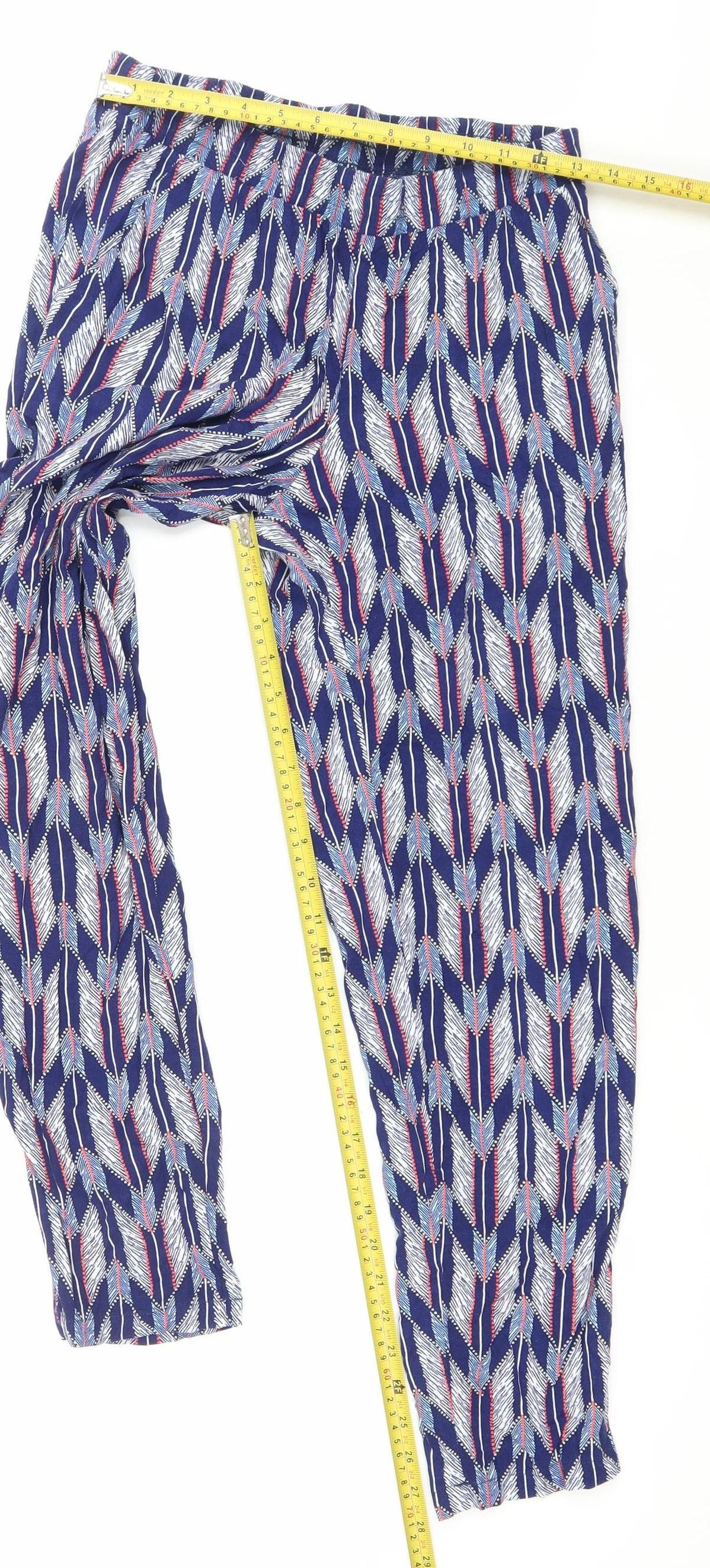 H&M Divided Womens Blue Geometric Harem Trousers Size 8 Viscose
