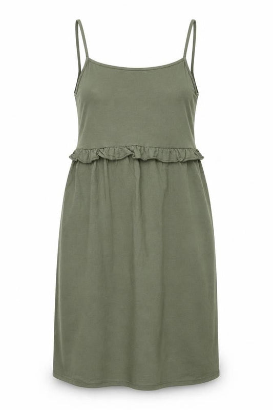 ASOS Women’s Green Cotton Mini Slip Dress Size 10 Ruffle Strappy