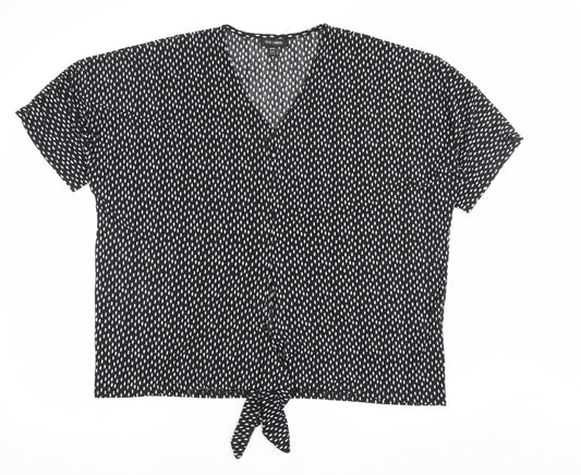 QED London Womens Black Polka Dot V-Neck Blouse M/L