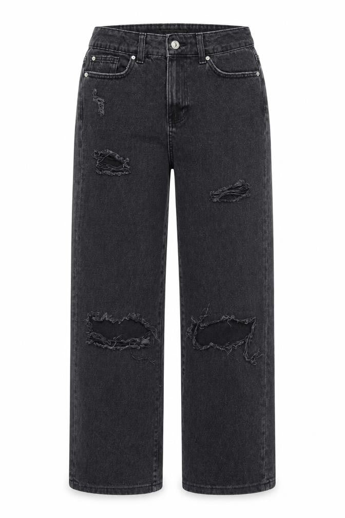 Primark Women Black Distressed Straight Jeans Size 10 Regular