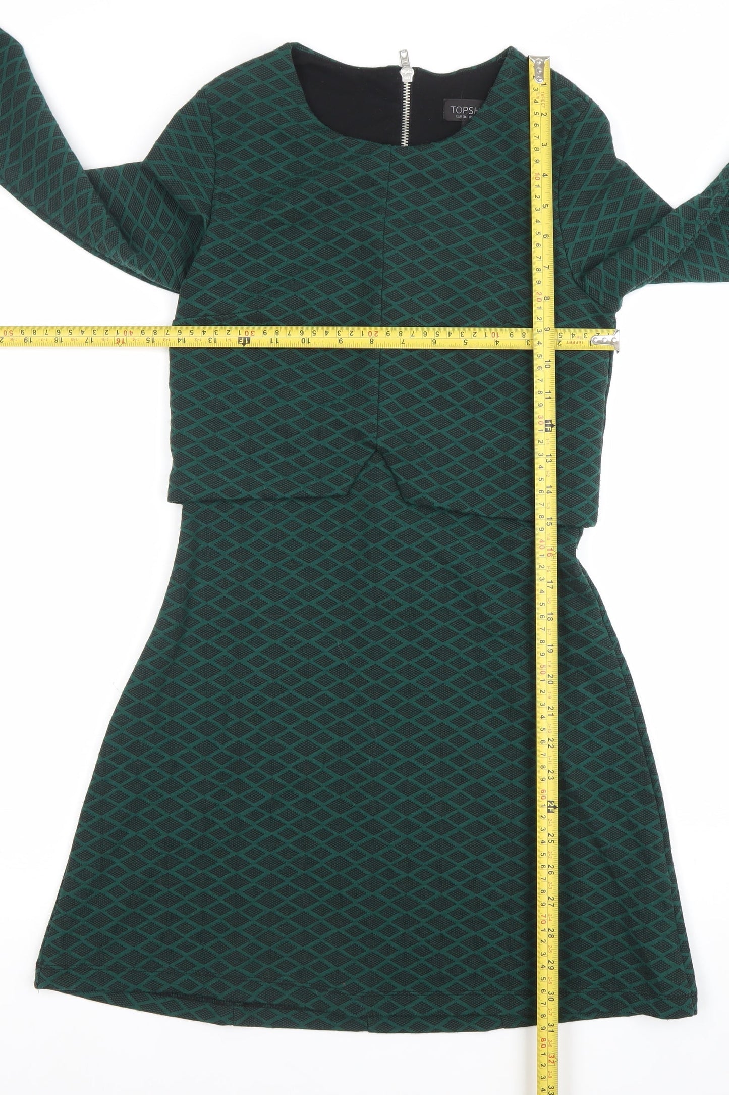 Topshop Women’s Green Geometric A-Line Zip Dress Size 6