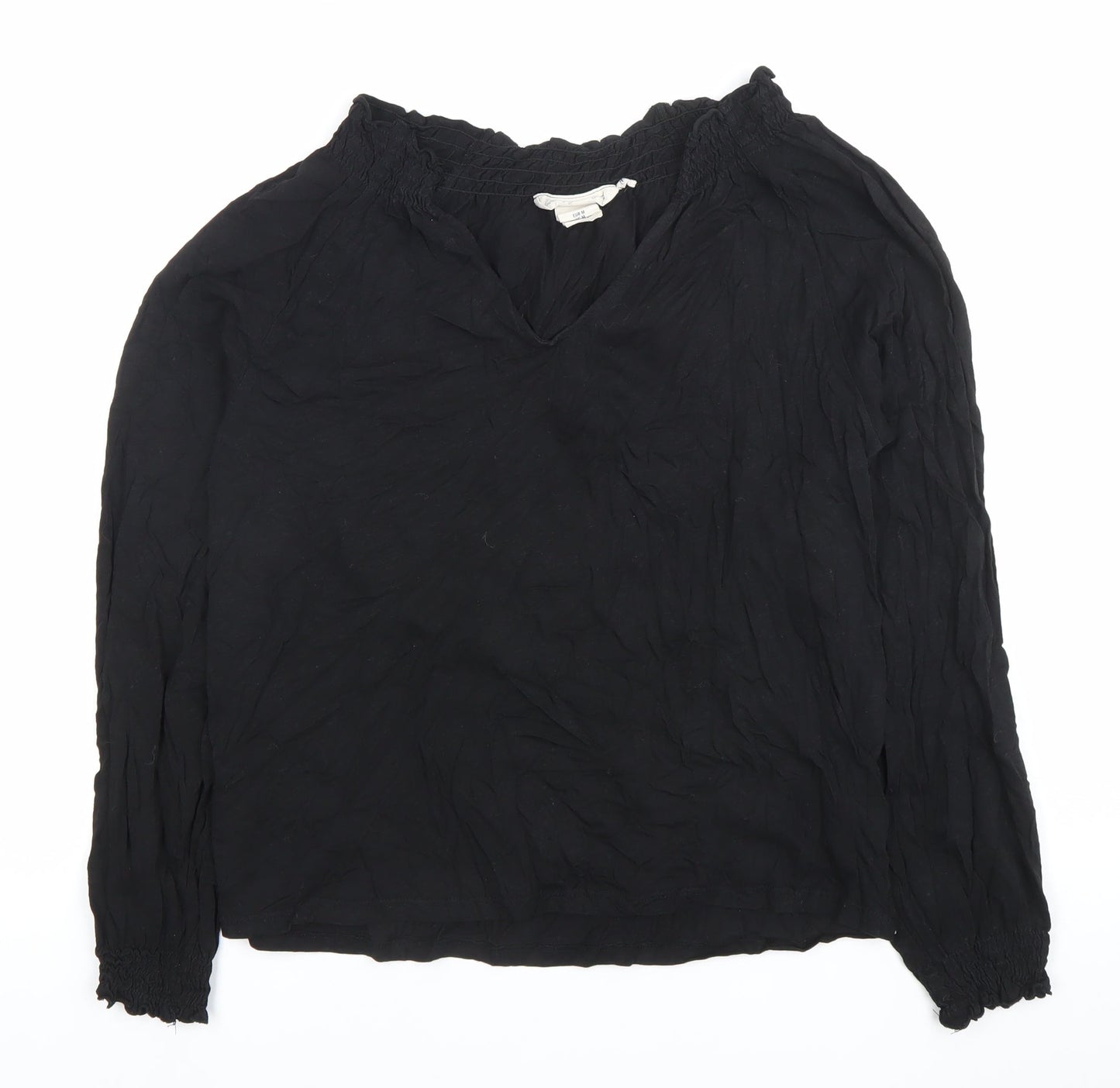 H&M Women’s Black 100% Cotton V-Neck Long Sleeve Blouse Size 12