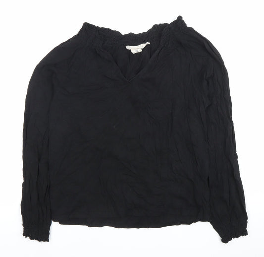 H&M Women’s Black 100% Cotton V-Neck Long Sleeve Blouse Size 12