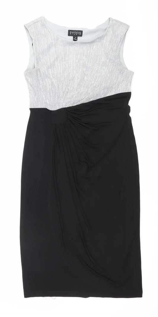 Enfocus Studio Womens Black Silver Sheath Dress Size 8 Cocktail Formal