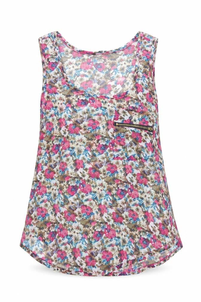 Miso Women’s Multicoloured Floral Tank Top Size 6 Zip Accent