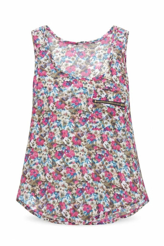 Miso Women’s Multicoloured Floral Tank Top Size 6 Zip Accent