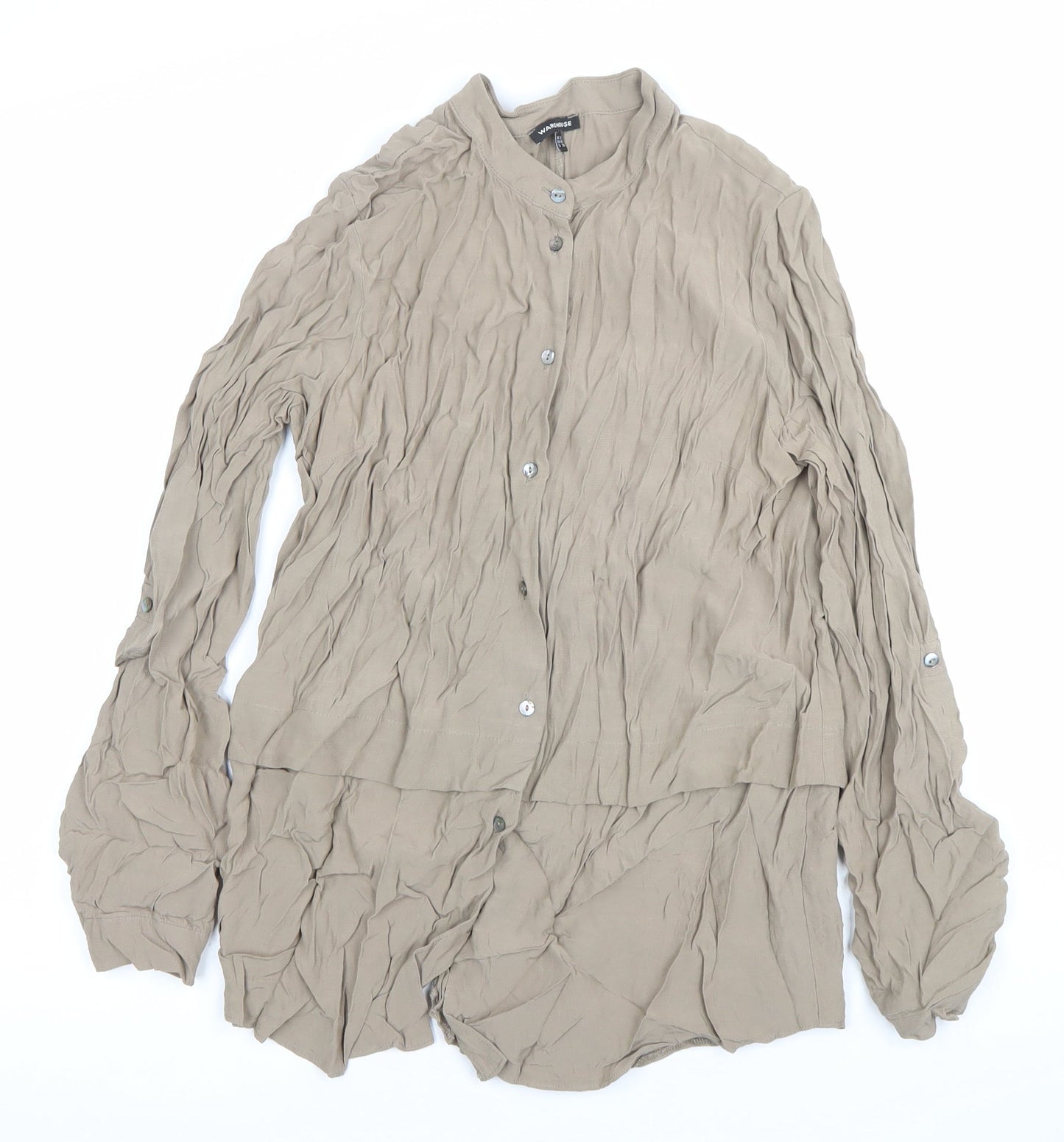 Warehouse Women’s Beige Button-Up Viscose Shirt UK 12 Long Sleeve
