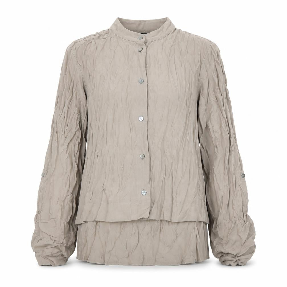 Warehouse Women’s Beige Button-Up Viscose Shirt UK 12 Long Sleeve