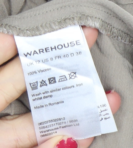 Warehouse Women’s Beige Button-Up Viscose Shirt UK 12 Long Sleeve