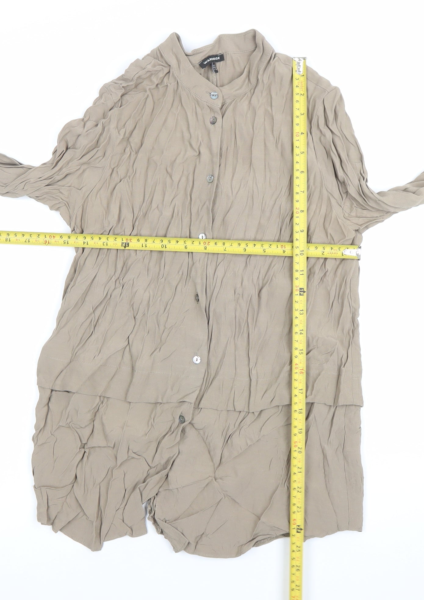 Warehouse Women’s Beige Button-Up Viscose Shirt UK 12 Long Sleeve