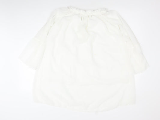 Liang E Liang Ying Womens White Chiffon Off Shoulder Tunic Blouse Size M