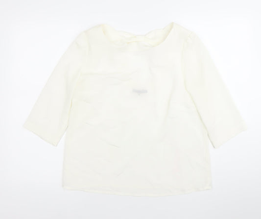 Tinar Women’s Ivory Blouse Size 14 Scoop Neck 3/4 Sleeve