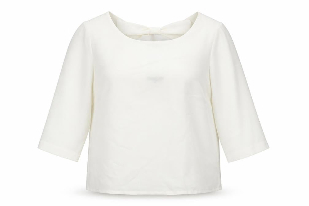 Tinar Women’s Ivory Blouse Size 14 Scoop Neck 3/4 Sleeve