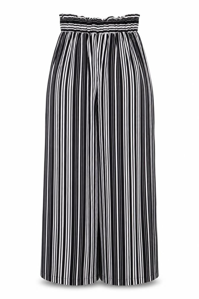 New Look Womens Black Striped Paperbag Wide Leg Trousers UK 8