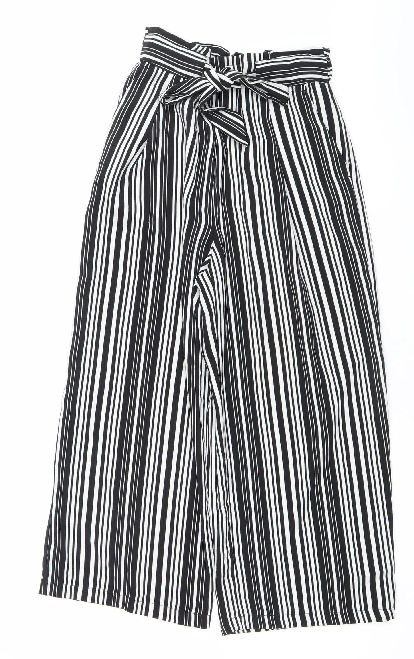 New Look Womens Black Striped Paperbag Wide Leg Trousers UK 8