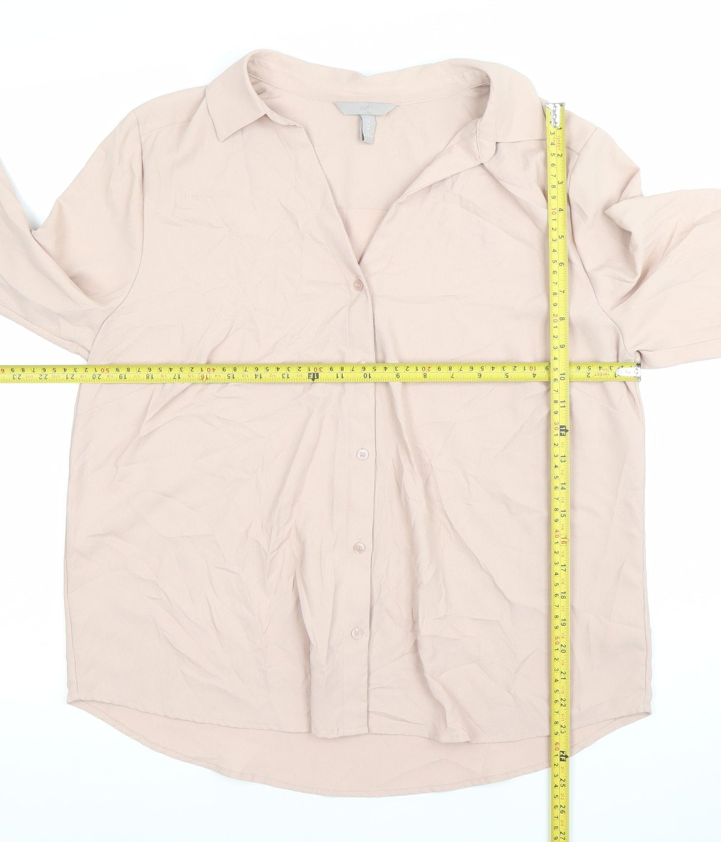 H&M Women's Beige Button-Up Shirt UK 18 Long Sleeve Workwear