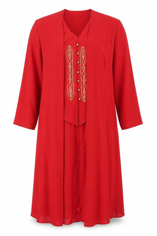 Unit 7 Womens Red Tunic Blouse Size 14 Embroidered 3/4 Sleeve