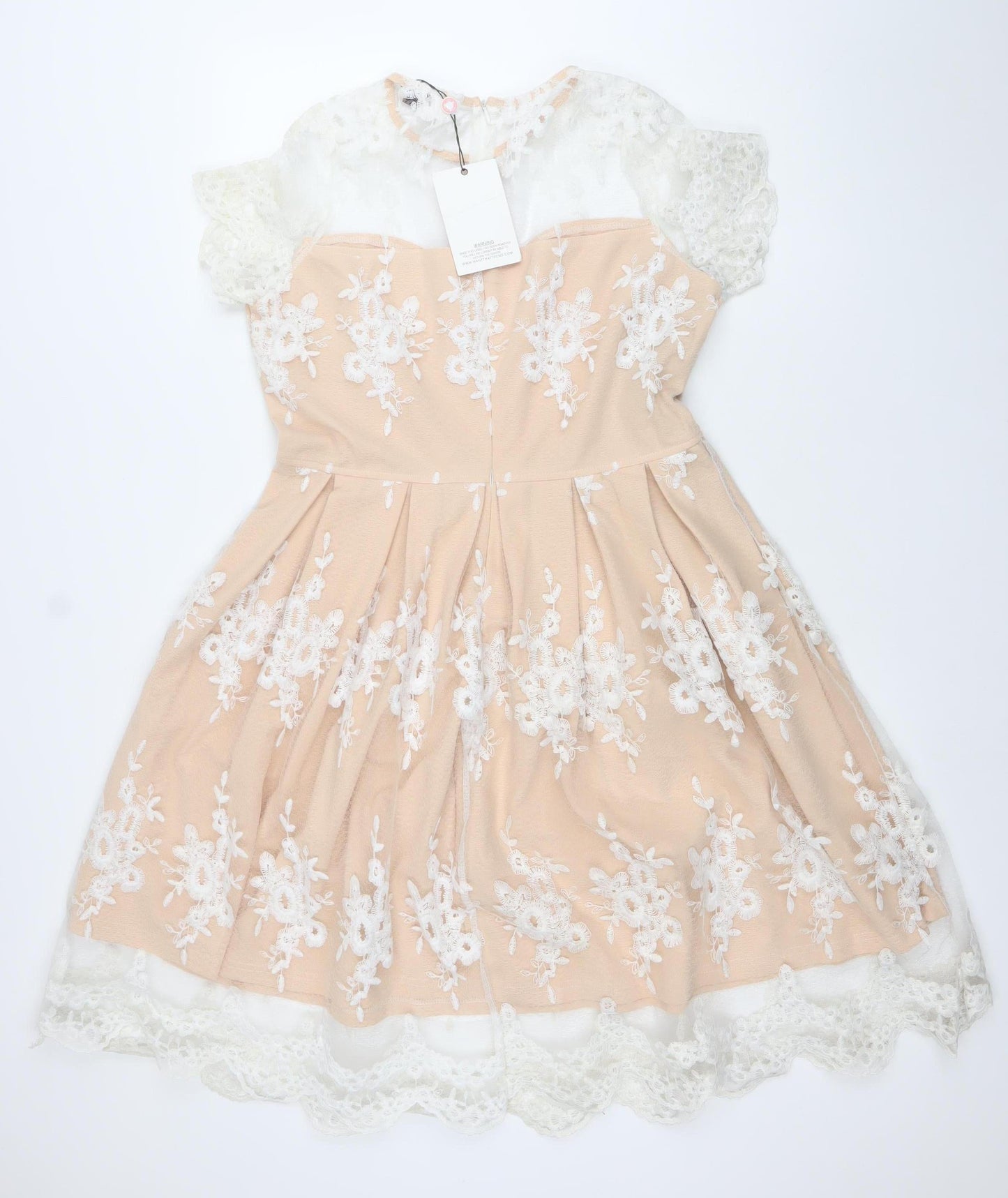 Want That Trend Womens Beige A-Line Lace Floral Embroidered Dress Size 16