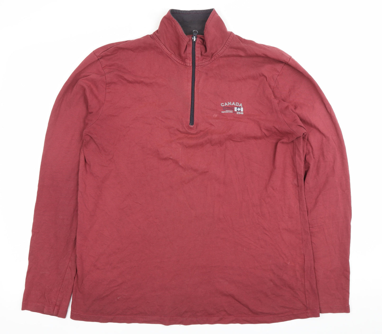 Atlas For Men Red Long Sleeve 1/2 Zip High Neck Cotton T-Shirt Size L