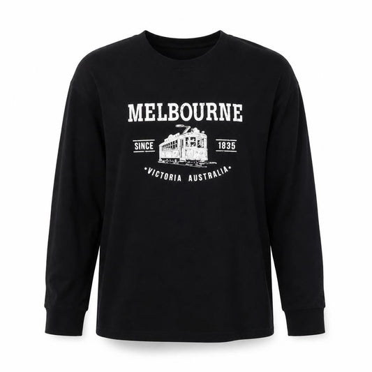 I Womens & B Fashion Black Melbourne Print Long Sleeve Cotton T-Shirt M