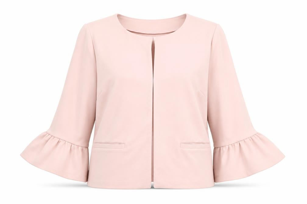 Freequent Womens Pink Ruffle Sleeve Open Jacket Size L Workwear