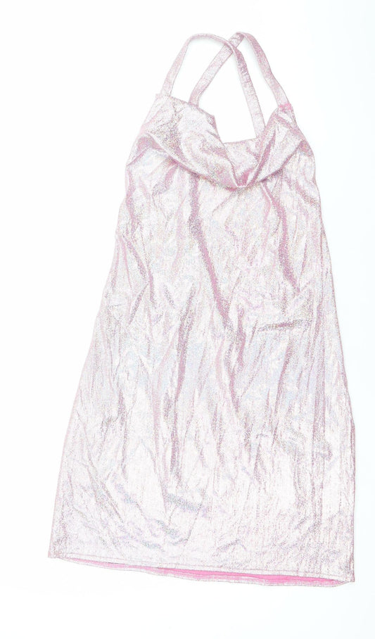 Threadbare Women’s Pink Glitter Slip Mini Dress Size 8 Clubwear
