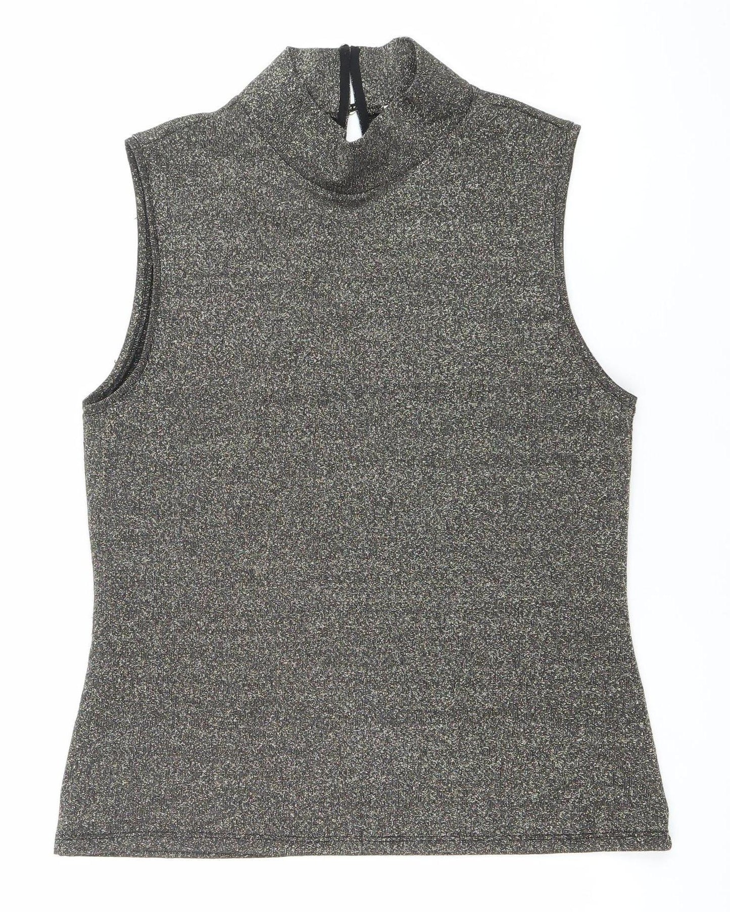 Oasis Women’s Black Glitter High Neck Sleeveless Tank Top Size 10