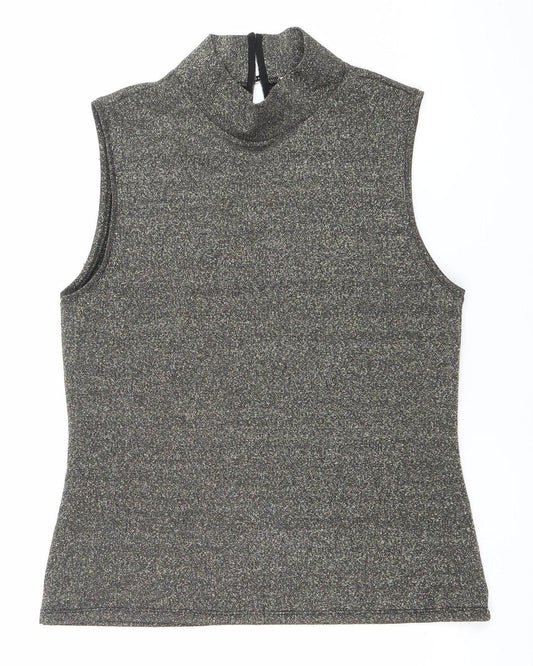 Oasis Women’s Black Glitter High Neck Sleeveless Tank Top Size 10
