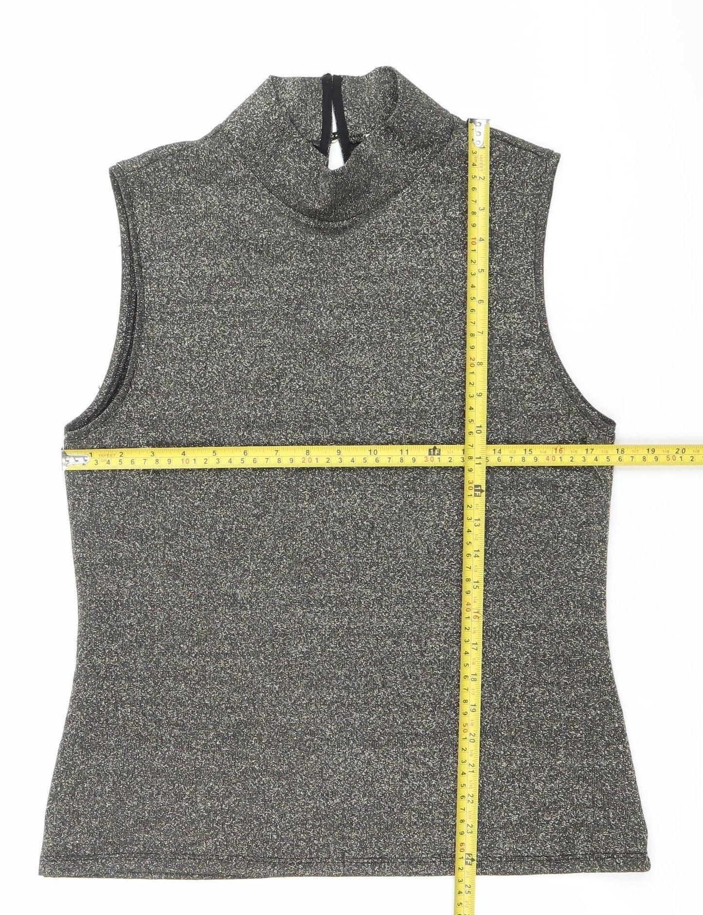 Oasis Women’s Black Glitter High Neck Sleeveless Tank Top Size 10