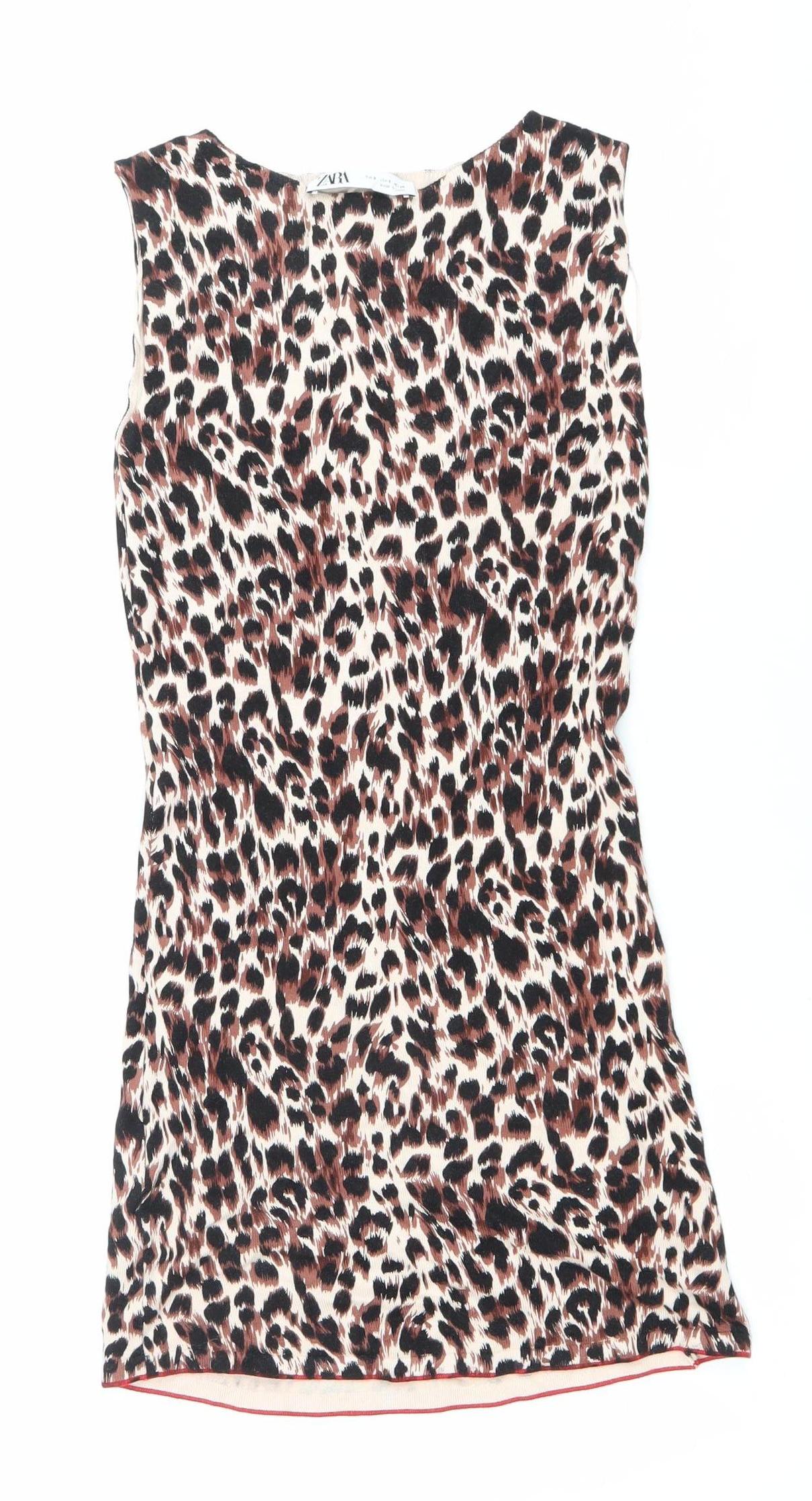 Zara Women’s Leopard Print Bodycon Dress Size 8 Sleeveless Short