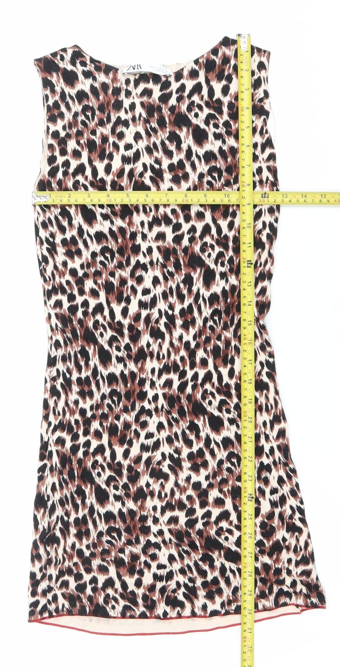 Zara Women’s Leopard Print Bodycon Dress Size 8 Sleeveless Short