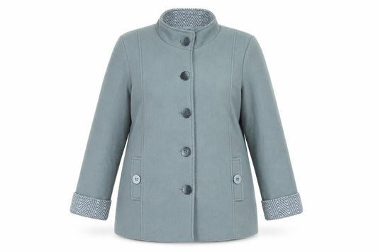 Front view of Anne De Lançay women’s grey mid-length overcoat m classic buttoned