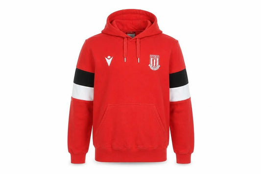 Macron Men’s Red Pullover Hoodie M Stoke City Football Logo Fleece