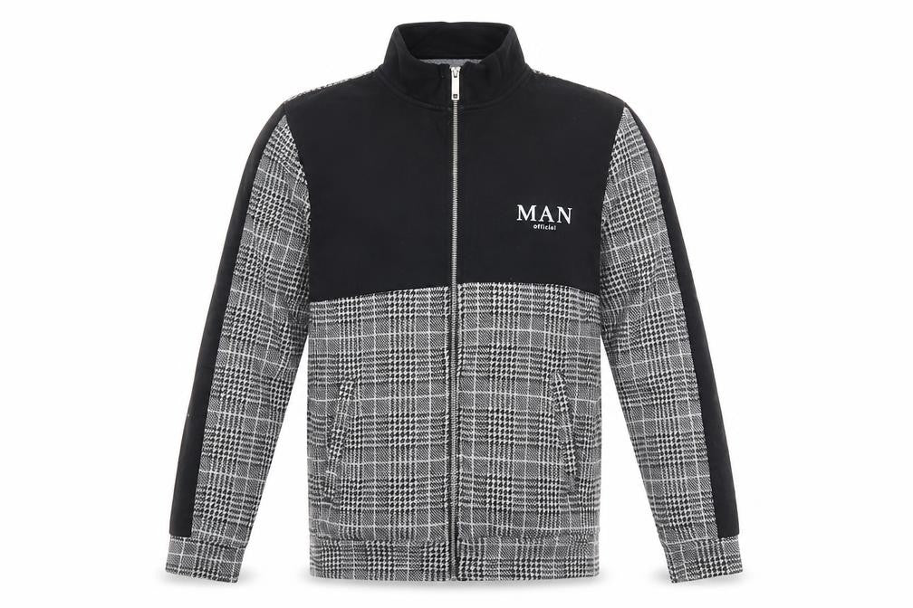 boohooMAN Men's Black Grey Check Full Zip Sweatshirt Size S