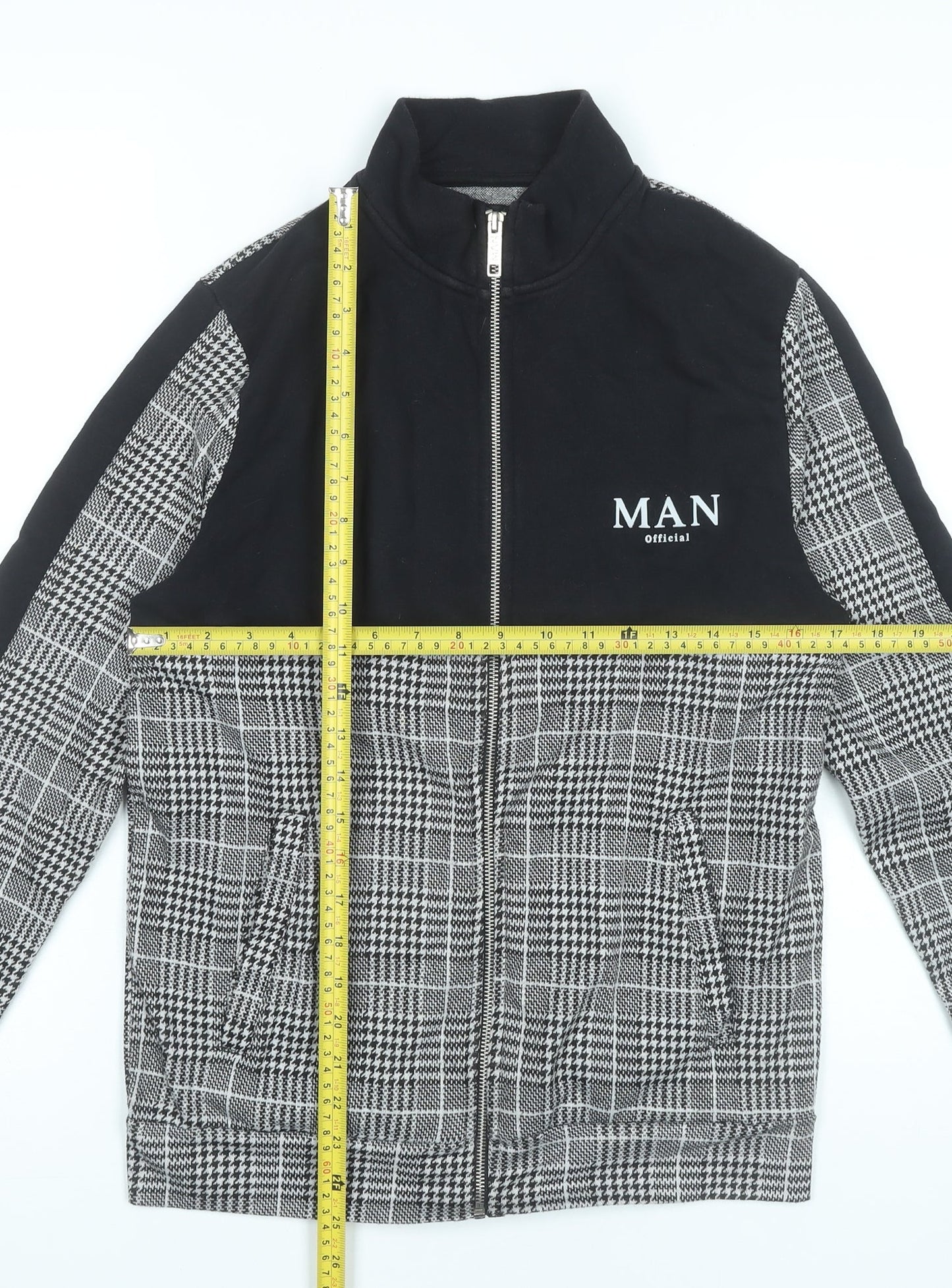 boohooMAN Men's Black Grey Check Full Zip Sweatshirt Size S