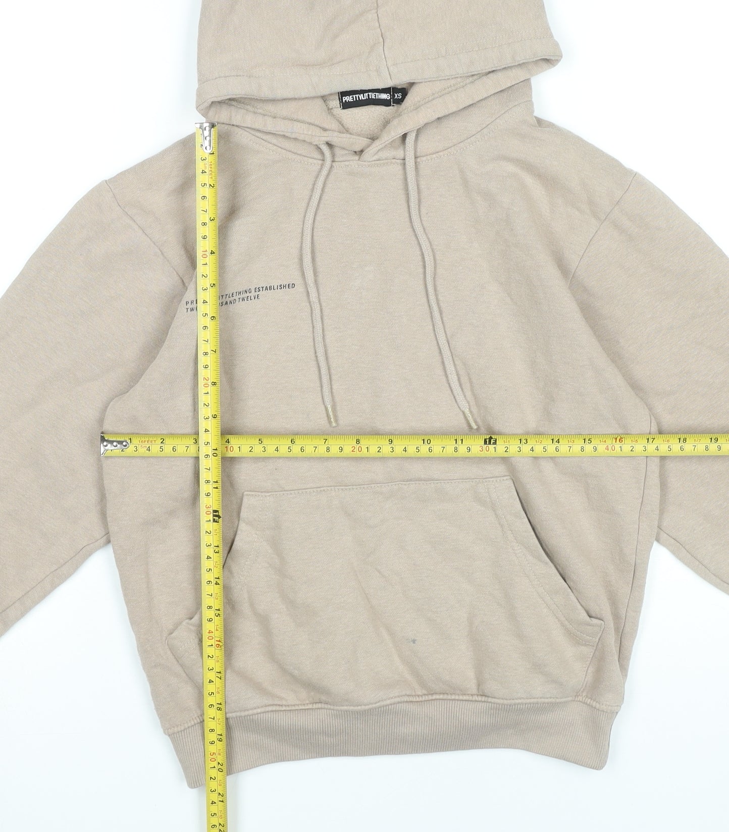 PrettyLittleThing Women’s Beige Pullover Hoodie XS Regular Fit