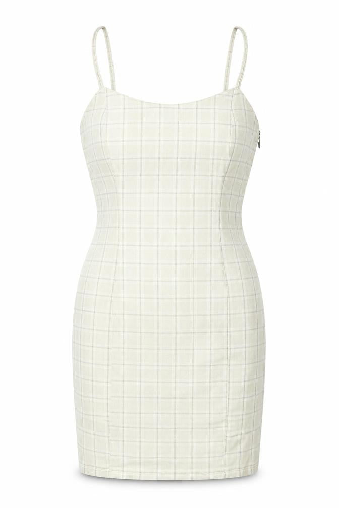 H&M Women Beige Check Bodycon Dress Size 6 Cotton Blend Sleeveless