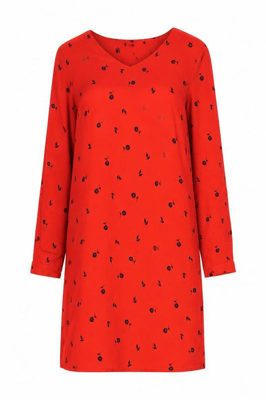 Vero Moda Women’s Red Floral Shift Dress Size M Knee Length Long Sleeve