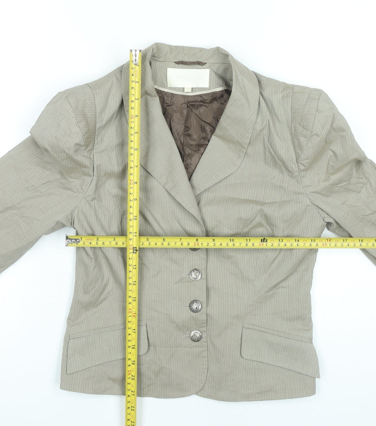 Roni Zilkha Women Beige Pinstripe Blazer Jacket Size 12