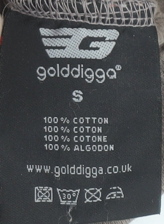 Golddigga Womens Beige Full Zip Hoodie Sweatshirt Size S 100% Cotton