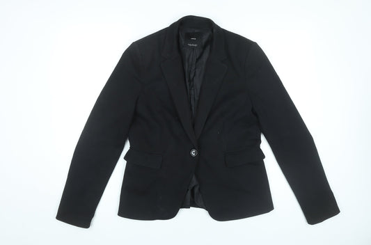 MNG Women's Black Size 12 Regular Fit One Button Blazer Jacket