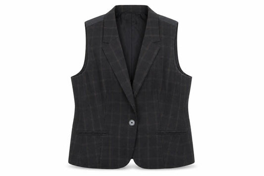 Van Heusen Women Brown Checked Sleeveless Blazer Vest M Workwear