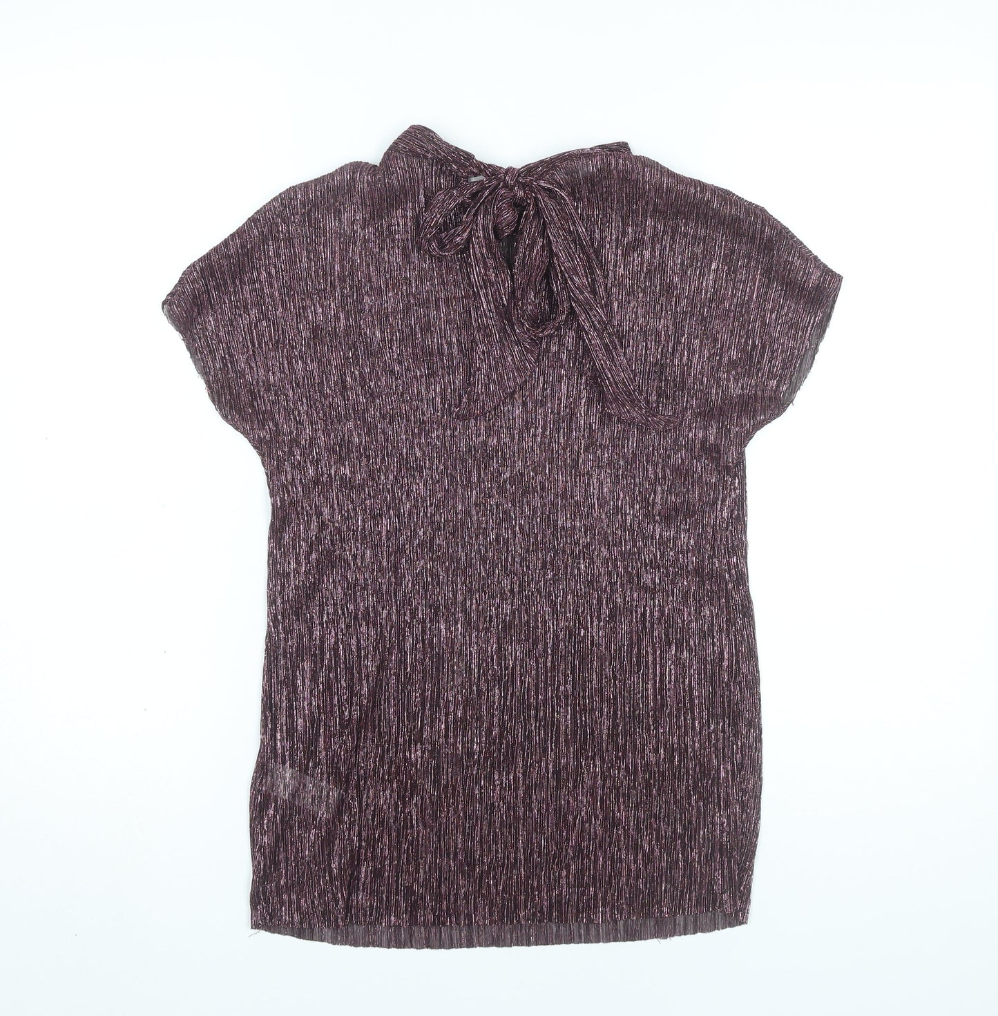 Next Women’s Purple Metallic High Neck Short Sleeve Blouse M