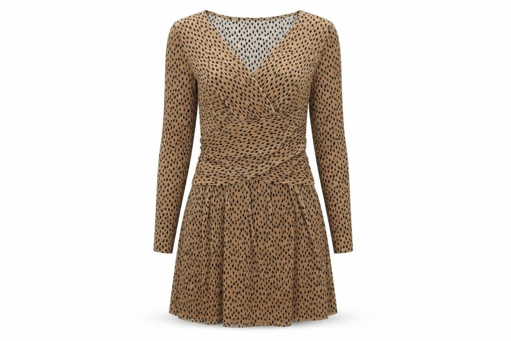 ASOS Women’s Brown Polka Dot Wrap Dress Size 8 Long Sleeve Short
